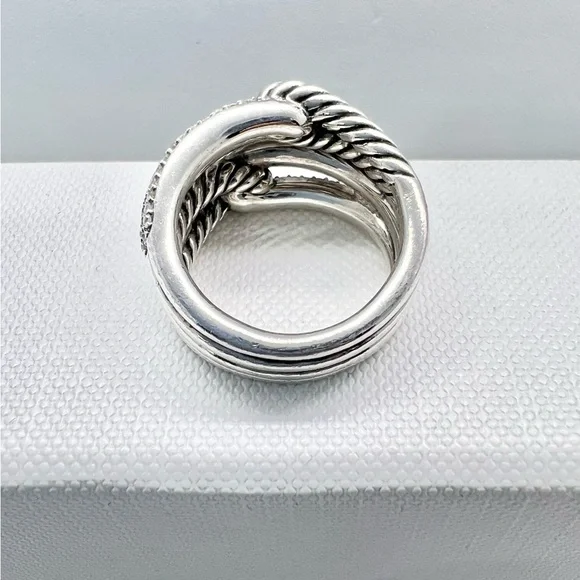David Yurman Sterling Silver Double Loop Labyrinth Diamond Ring - Picture 4 of 15
